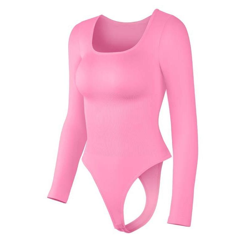 Nahtloser Square Neck Langarm Tummy Control Po-Lifting Taillenraffender Bodysuit Formwäsche