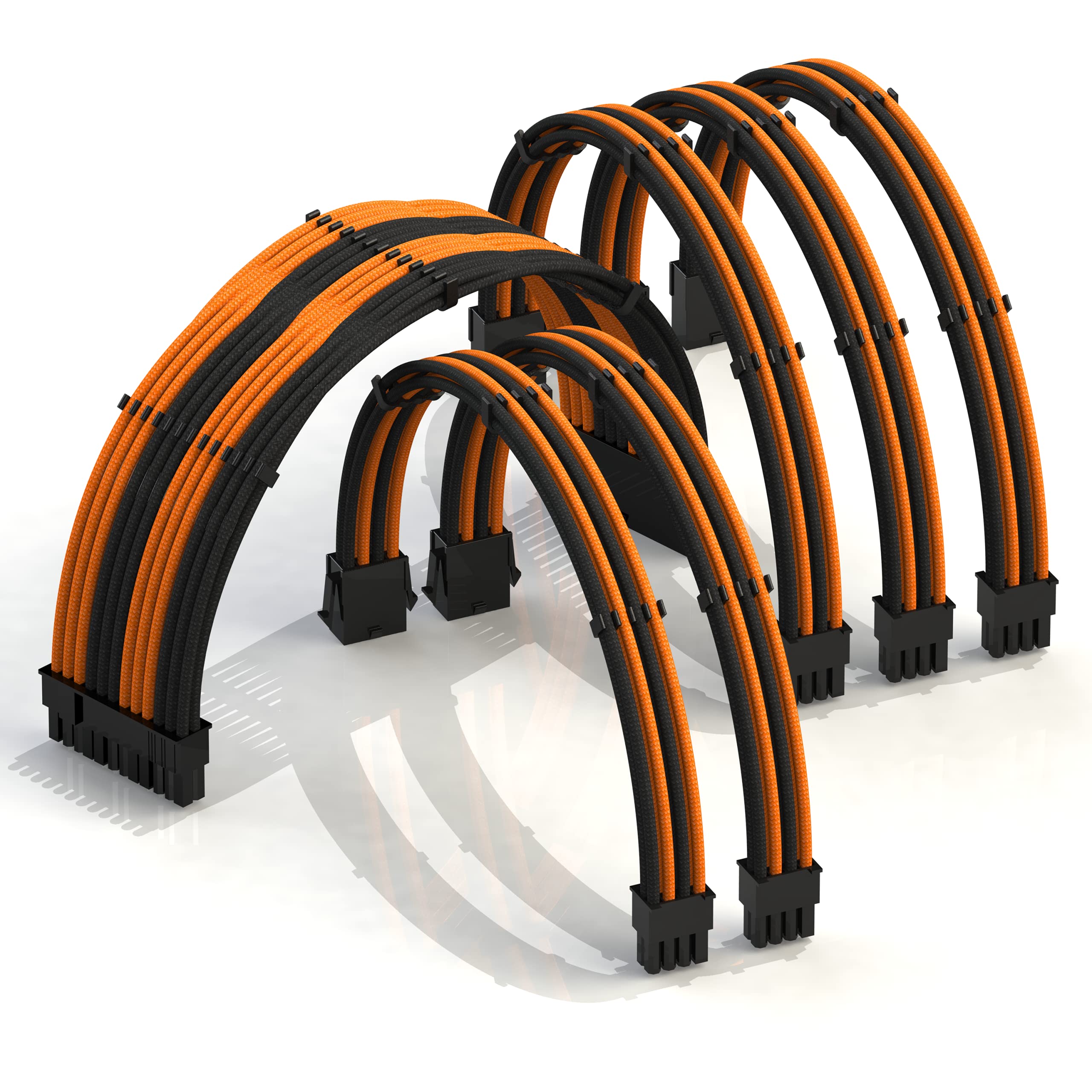 

LINKUP 30cm Super Soft and Flexible PSU Cable Extension Sleeve for Custom Mod PC Power Combed and 1x 2x CPU 3x GPU 300mm Orange Black Supply, Braided,