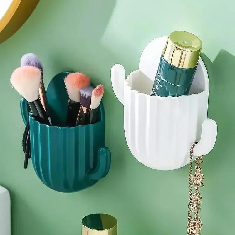 

1PCS Toothbrush Holder Household Wall Adhesive Seamless Cactus Storage Holder Razor Organizer Drain Holder Bathroom Accessories белый