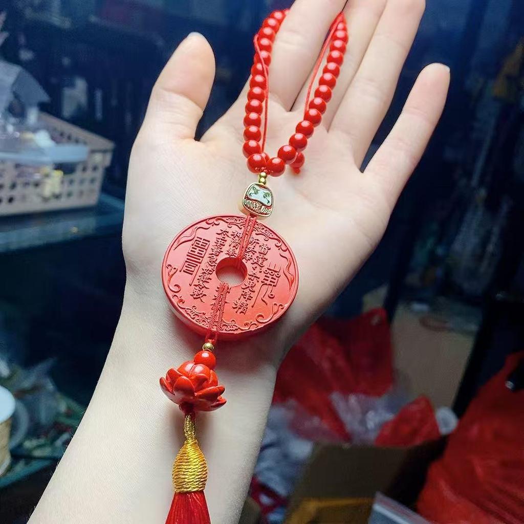 Vermilion Red Ghost Flower & Lotus Car Pendant - Elegant Unisex Design