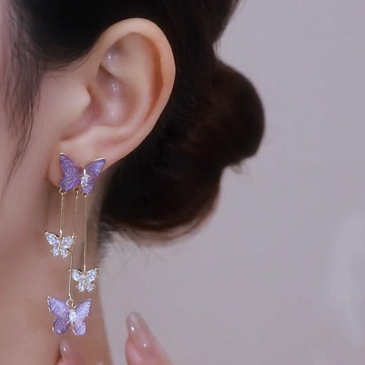 Ethereal Purple Butterfly Tassel Earrings - Romantic, Elegant, 2023 Design