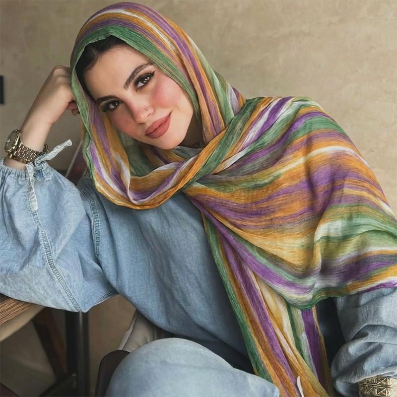 Ramadan Watercolor Modal Hijab Women Bohemian Watercolor Soft Muslim Hijabs Floral Breathable Shawl Wrap Scarf Headscarf Warm