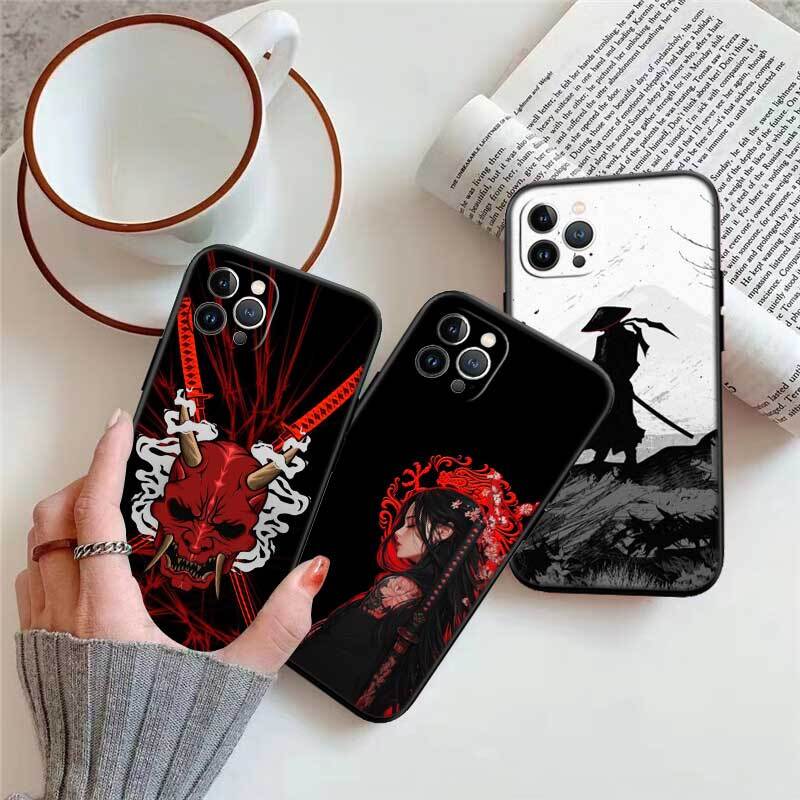 Japan Samurai Mask Case for Samsung M55 M35 M15 A02 A05S A05 A06 A15 A12 A13 A10 A16 A20 A22 A24 A25 A30 A31 A32 A33 A35 A42 A50
