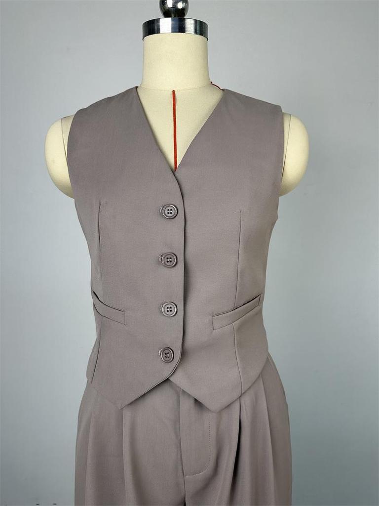 Conjunto de Moda de Verano 2025 para Mujer: Chaleco sin Mangas de Cuello en V y Pantalones de Pierna Ancha