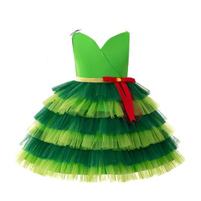 Children Christmas Dress Tiered Fluffy Tulle Christmas Tree Green Elf Cake Dress for Girls Backless Xmas Birthday Party Elegant Dresses