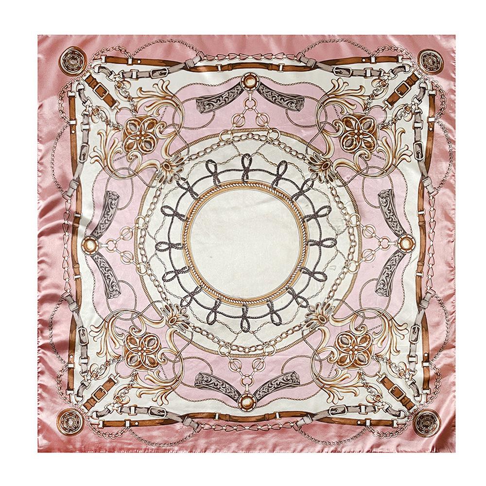 Women's Retro Floral Satin Silk Headband Scarf - 90cm Square, European & American Style