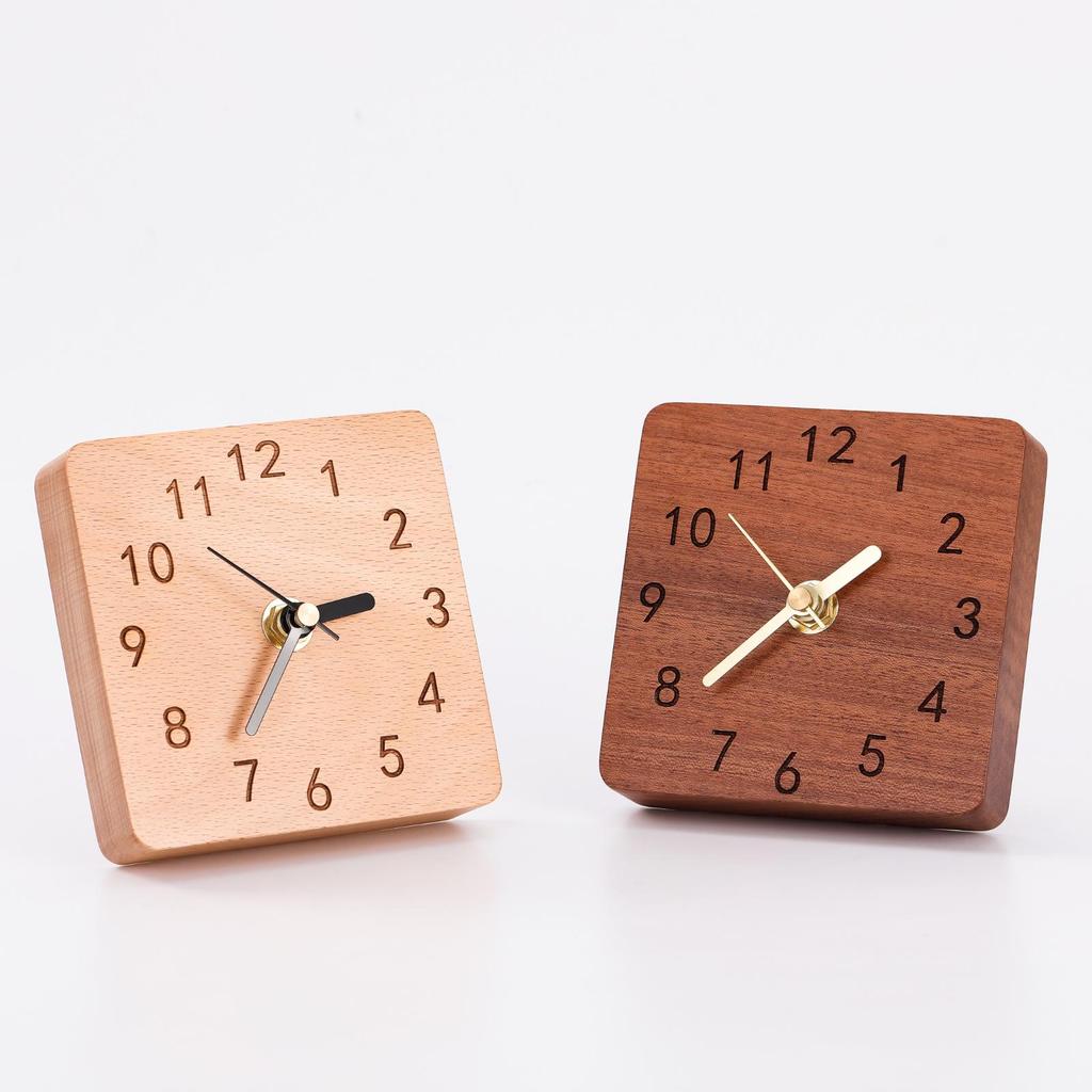 Solid Wood Retro Alarm Clock - Silent Bedside Table Clock