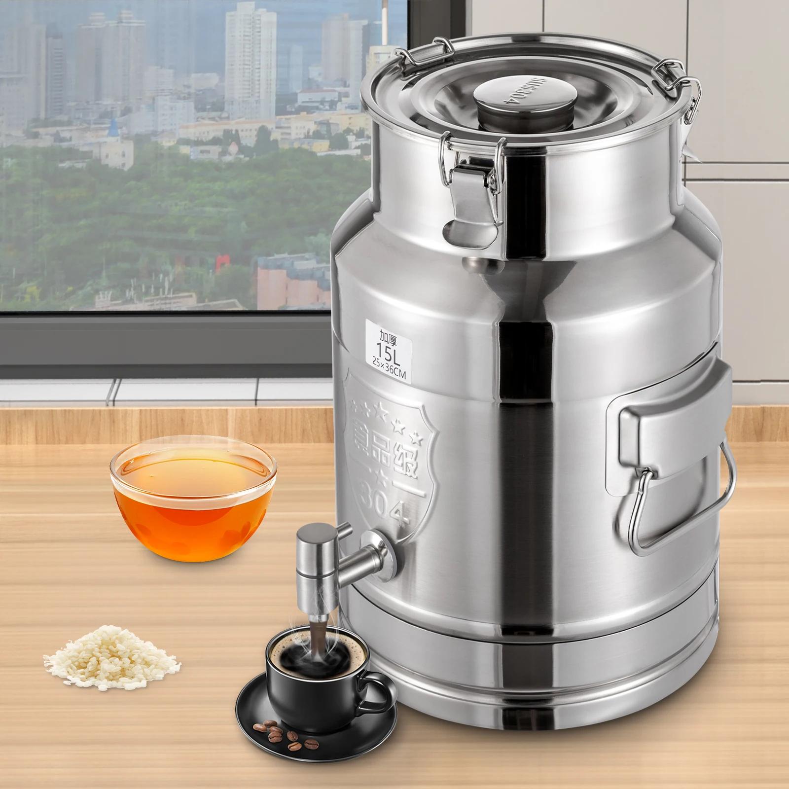 

Сучасний круглий диспенсер для напоїв з нержавіючої сталі 304, транспортна бочка об ємом 15 л / 3,96 галона для зберігання рідин та сухих продуктів срібний