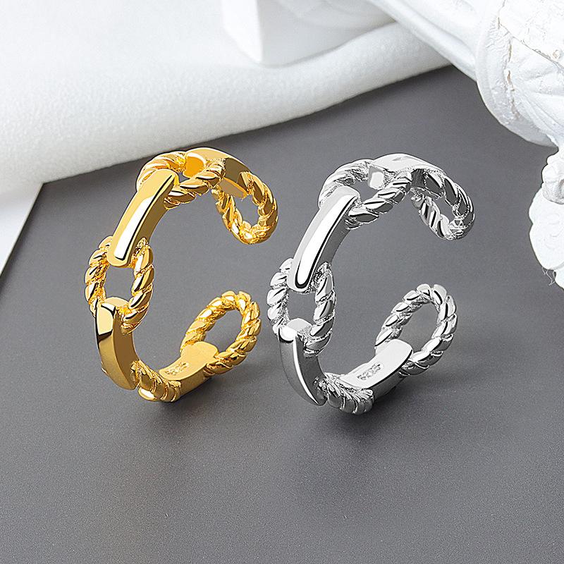 Minimalist Twisted Open Ring For Women Interlocking Chain Design Simple Fashion Finger Band Jewelry