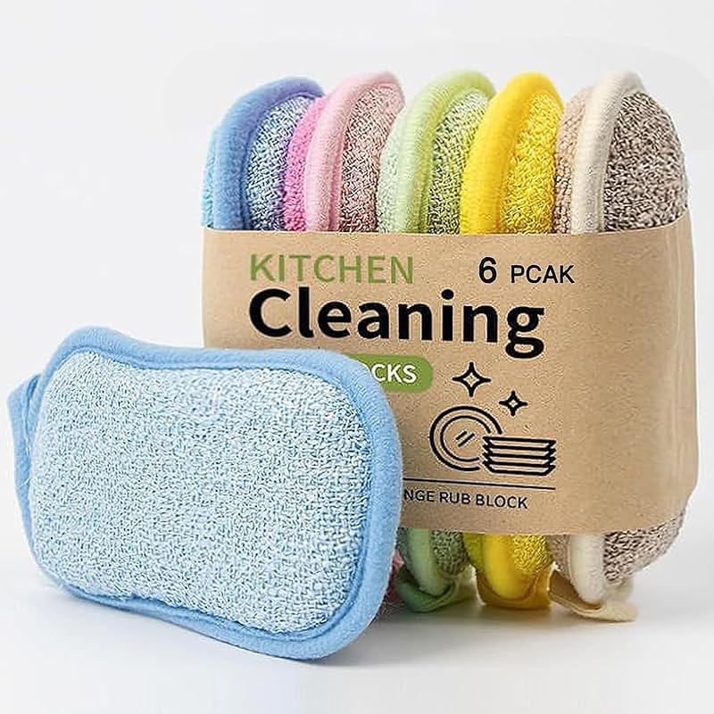 Dish Sponge Kitchen Sponges,Scrub Sponges,Double Sided Cleaning,Non Scratch,Ultra fine Fiber Wiping+Stainless Steel Wire to Remove Stubborn 6