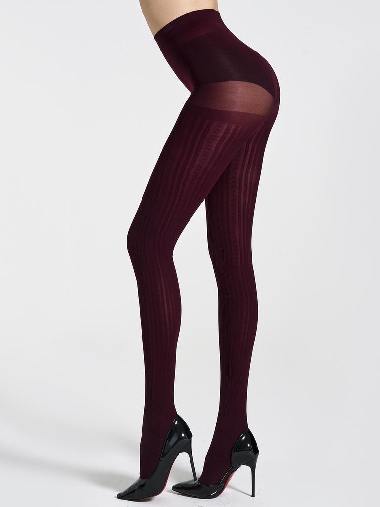 A pair of sexy solid color vertical ribbed knitted tights for women, high-elasticity stockings and pantyhose