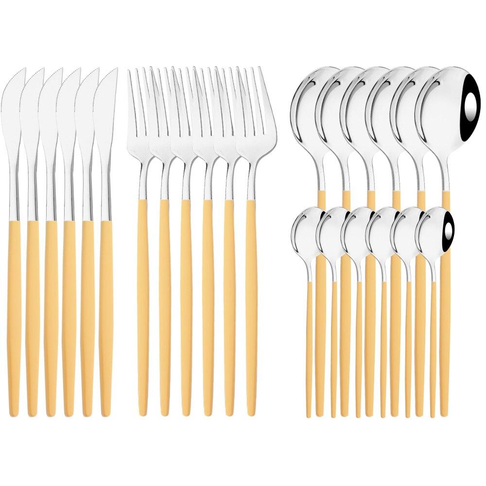 Neue 24 Teile/satz Besteck Set Edelstahl Geschirr Lila Gold Geschirr Messer Gabel Löffel Abendessen Besteck Küche Besteck