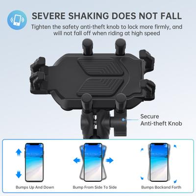 Support de téléphone pour moto avec amortisseur de vibrations, antivol, support de téléphone portable pour moto, 360 degrés