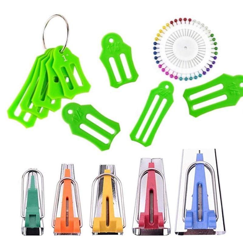 A25F-1Set For Sewing And Quilting Fabric Bias Tape Maker Set With 40 Multi-Color Quilting Pins