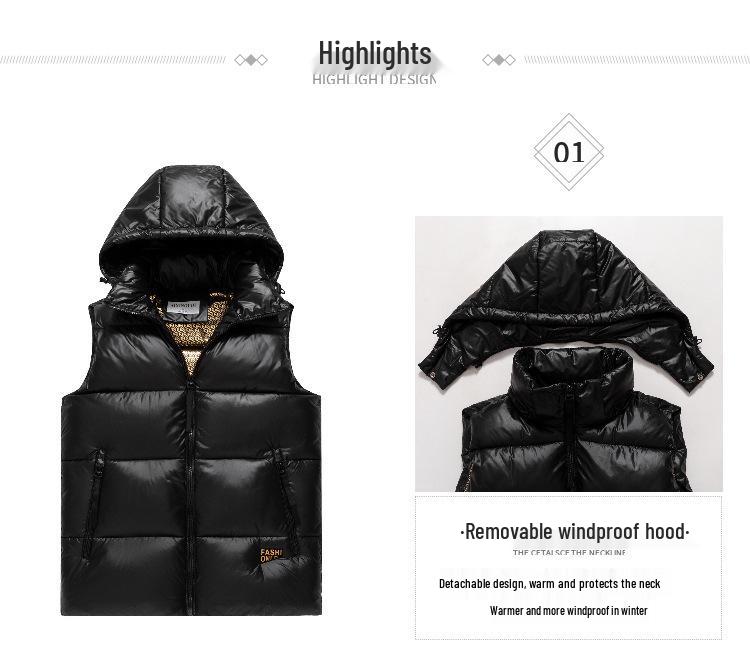 2024 Winter Black Gold Detachable Hood Down Cotton Vest - Unisex Thickened Short Outerwear