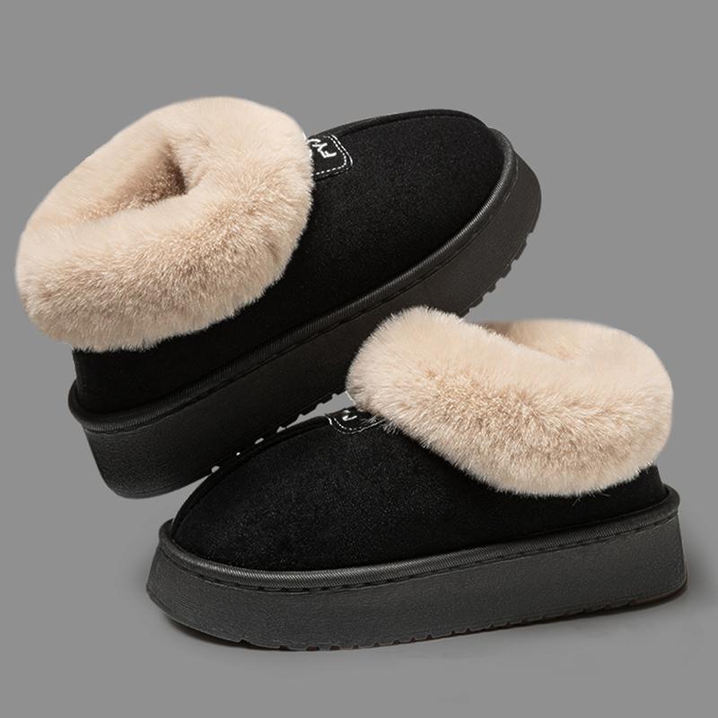 Thick Platform Faux Fur Snow Boots Women 2025 Winter Non-Slip Long Plush Ankle Boots Woman Solid Color Slip-On Warm Cotton Shoes