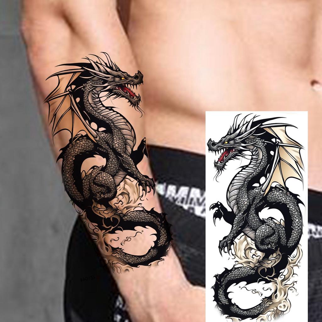 1 Sheet Fashion Dragon Temporary Tattoos For Men Adults Women Forearm Arm Leg Waist Tattoo Sleeve Sticker Disposable Decoration
