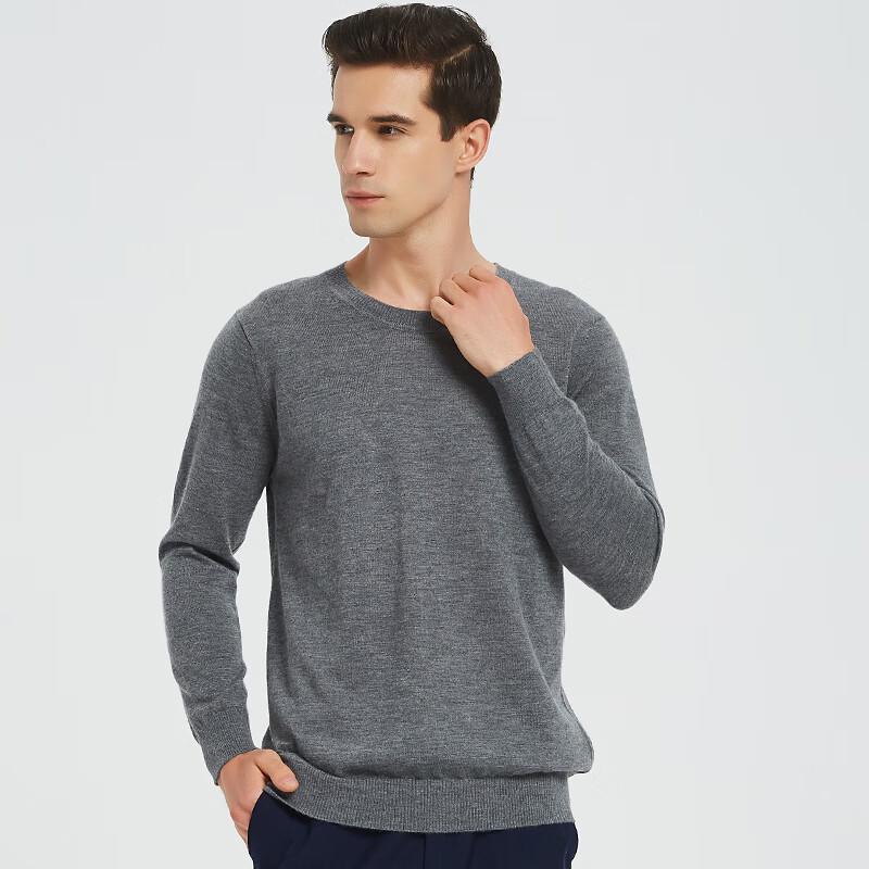 Hengyuanxiang Men's Fine Spun Pure Cashmere Crew Neck Sweater
