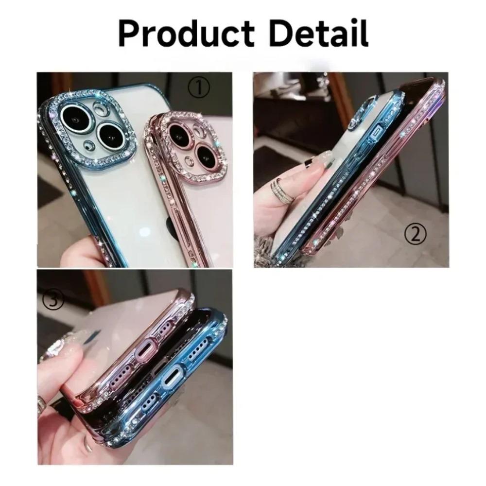 Luxury Plating Glitter Diamond Transparent Case for iPhone 17 16 13 11 12 14 15 Pro Max Plus Female Silicone Shockproof Cover