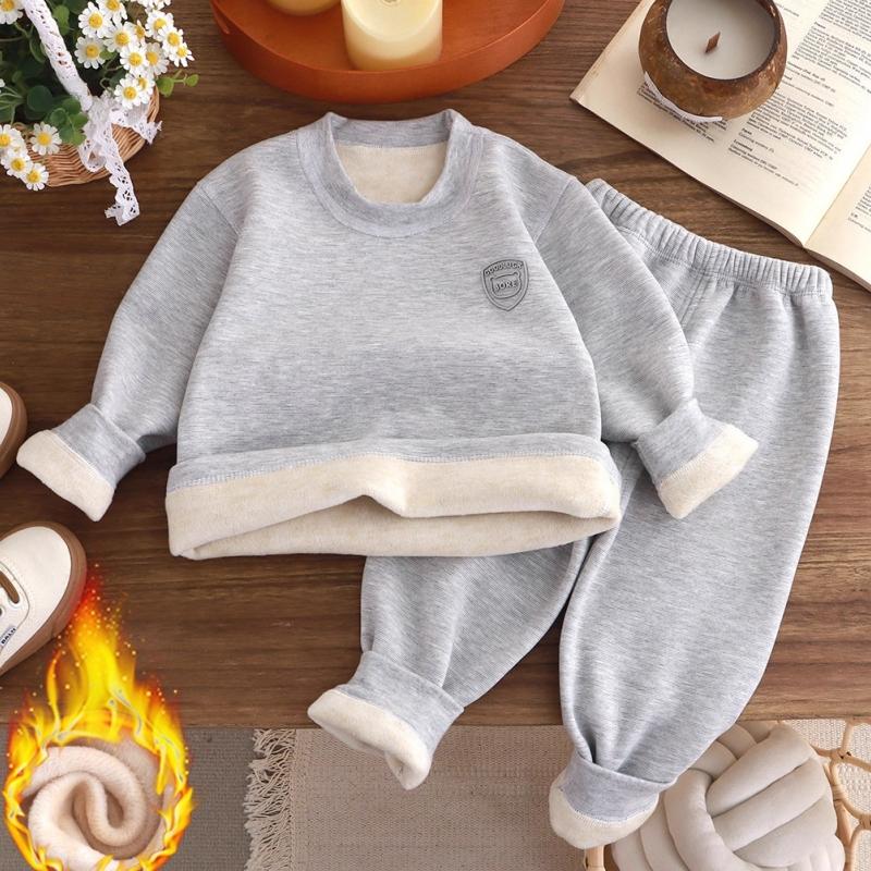 Ensemble de Sous-vêtements Chauds pour Enfants Neuf 2 Pièces/Ensemble Garçons et Filles Hiver Dessin Animé Épais Col Rond Vêtements de Nuit