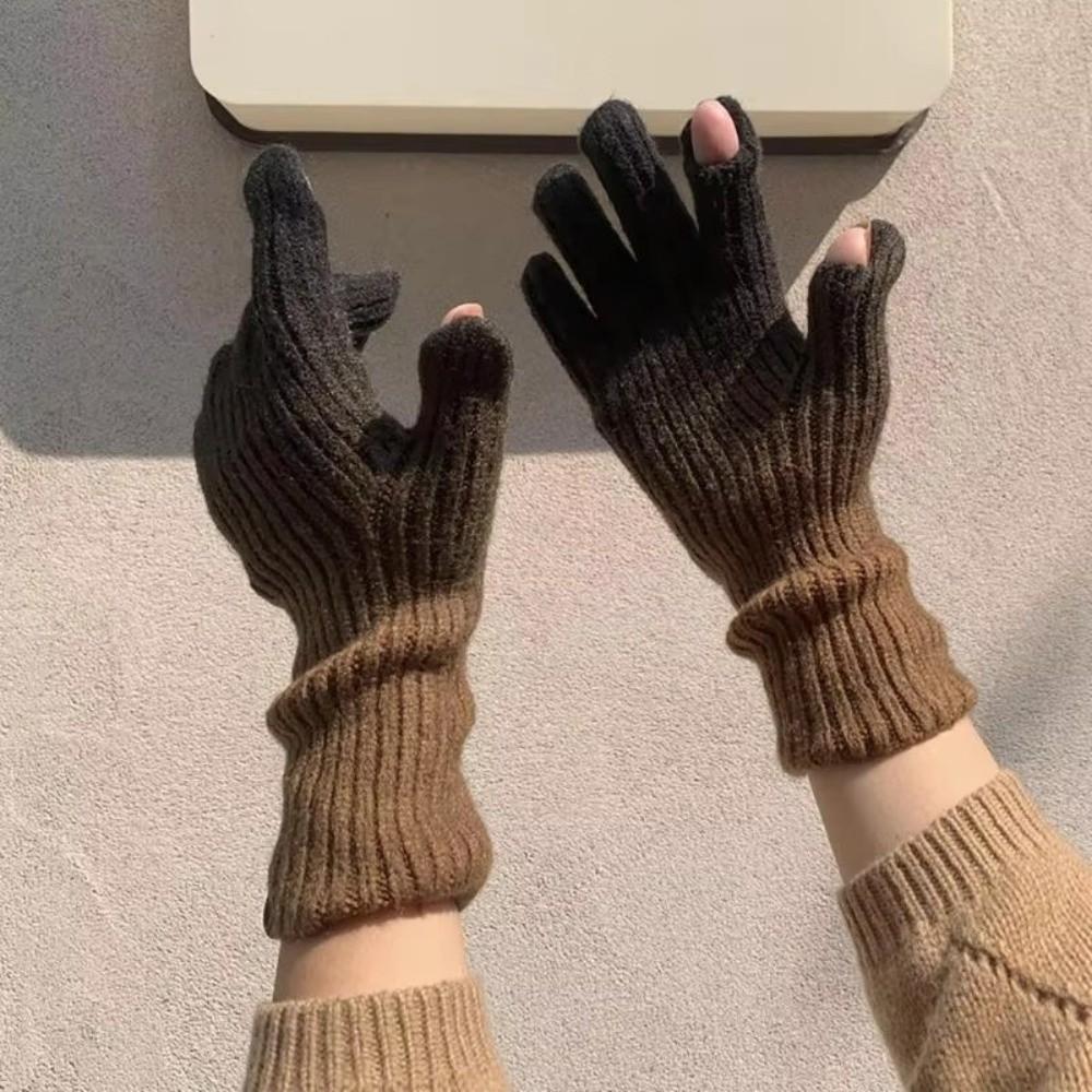 Thick Winter Gloves Fingertip Openings All Finger Gloves New Knit Gloves For Women Men