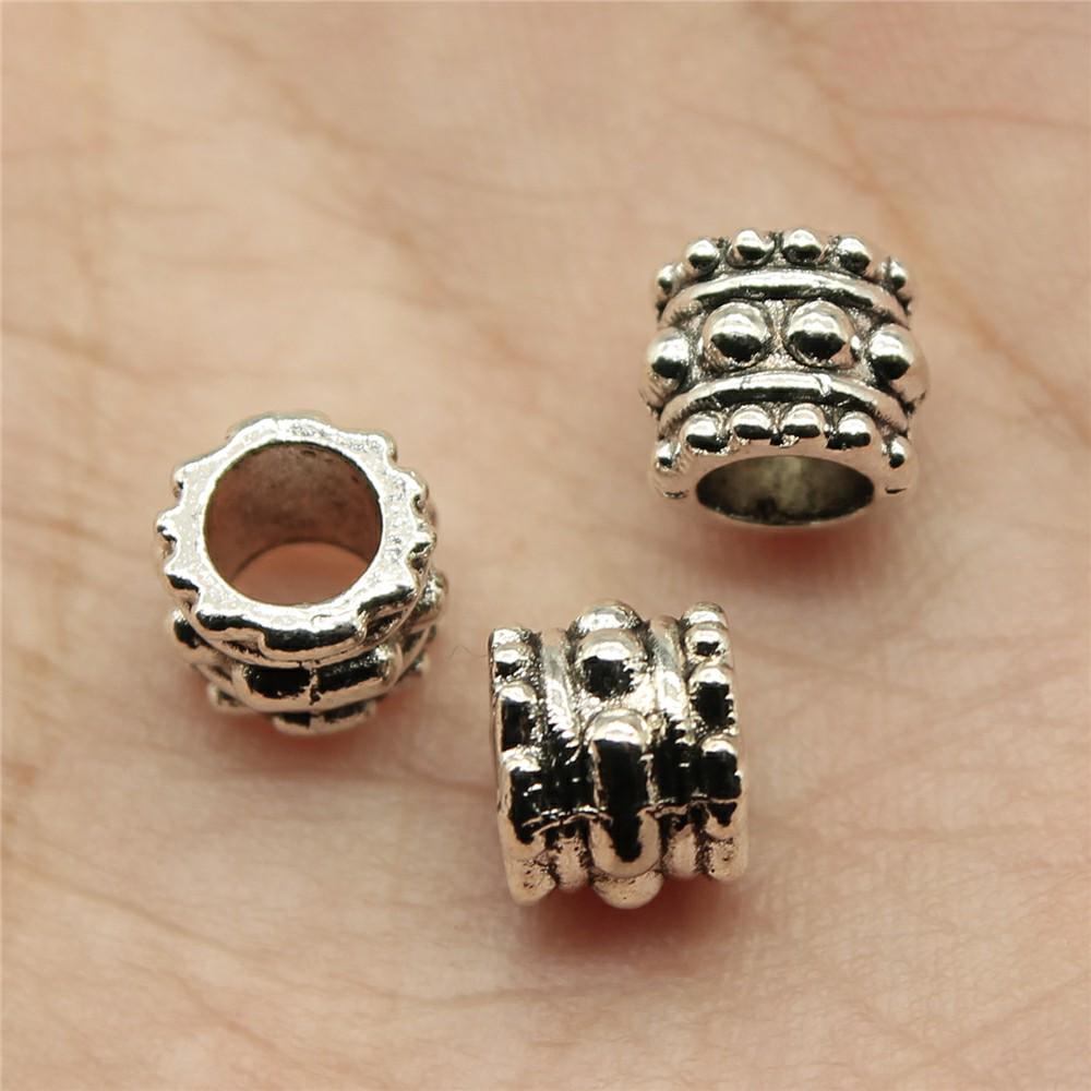 20pcs Antique Silver Color European Big Hole Beads Spacer Beads Charm Pendants Jewelry Accessories DIY