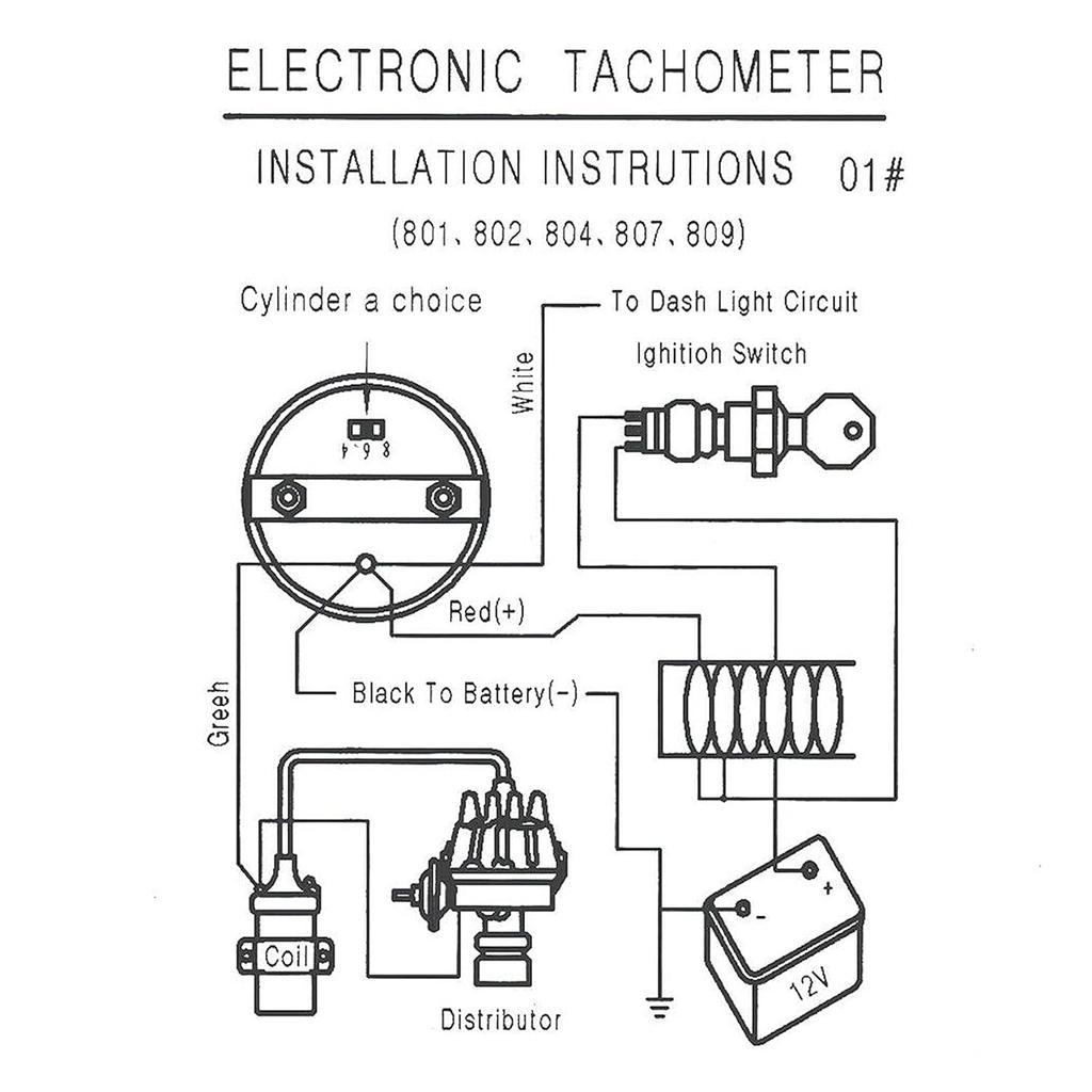 Tachometer 12V for 4/6/8 Cylinder Gasoline Vehicles, 0-8000 RPM, 3.75in, 7 Color Background Lights, Chrome Bracket, White Face