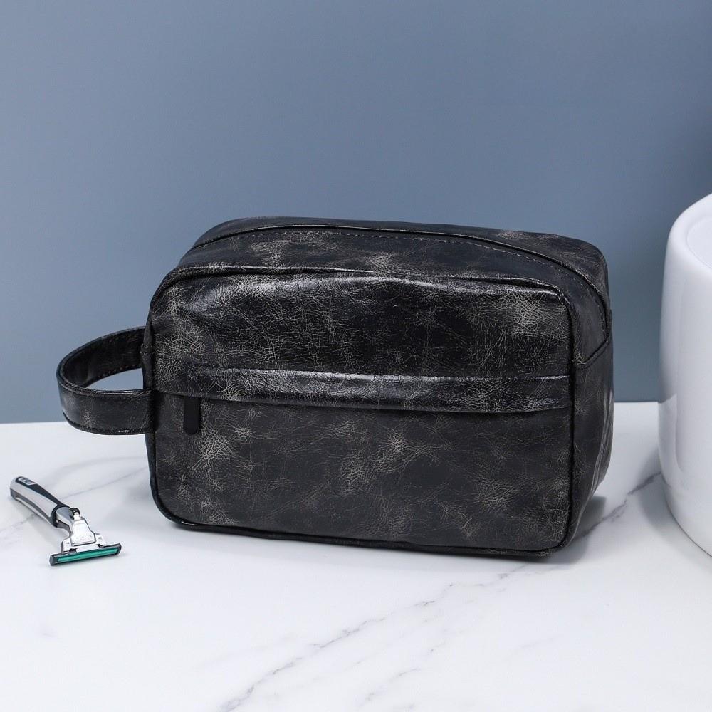 Waterproof Men Toiletry Bag PU Leather Large Capacity Cosmetic Bag Portable Design Simple Storage Shaving Tools Organizer