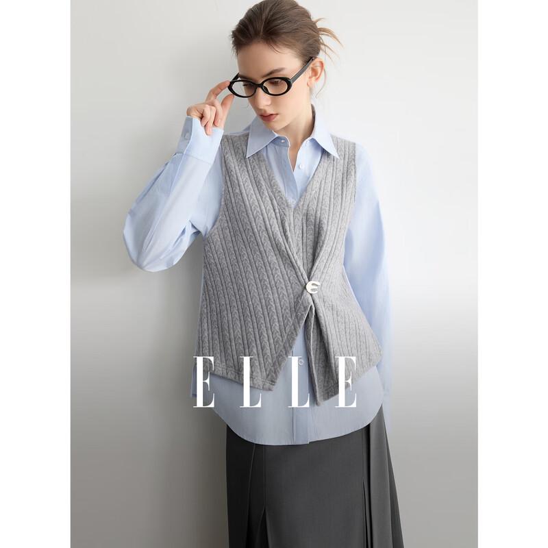 ELLE Women s Faux Two-Piece Knit Vest Shirt S