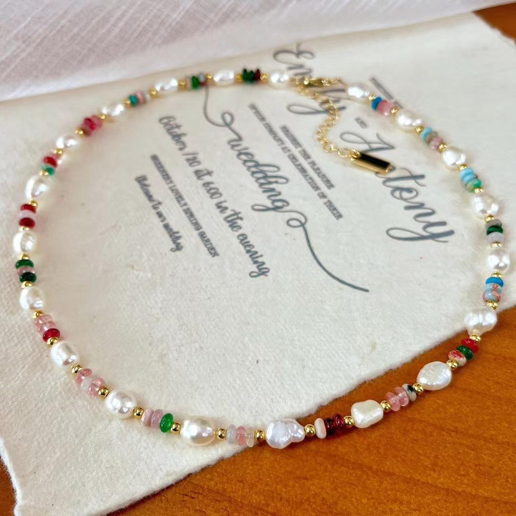 Vintage Happy Dopamine Vibe Natural Freshwater Baroque Pearl Necklace Gypsy Collarbone Chain