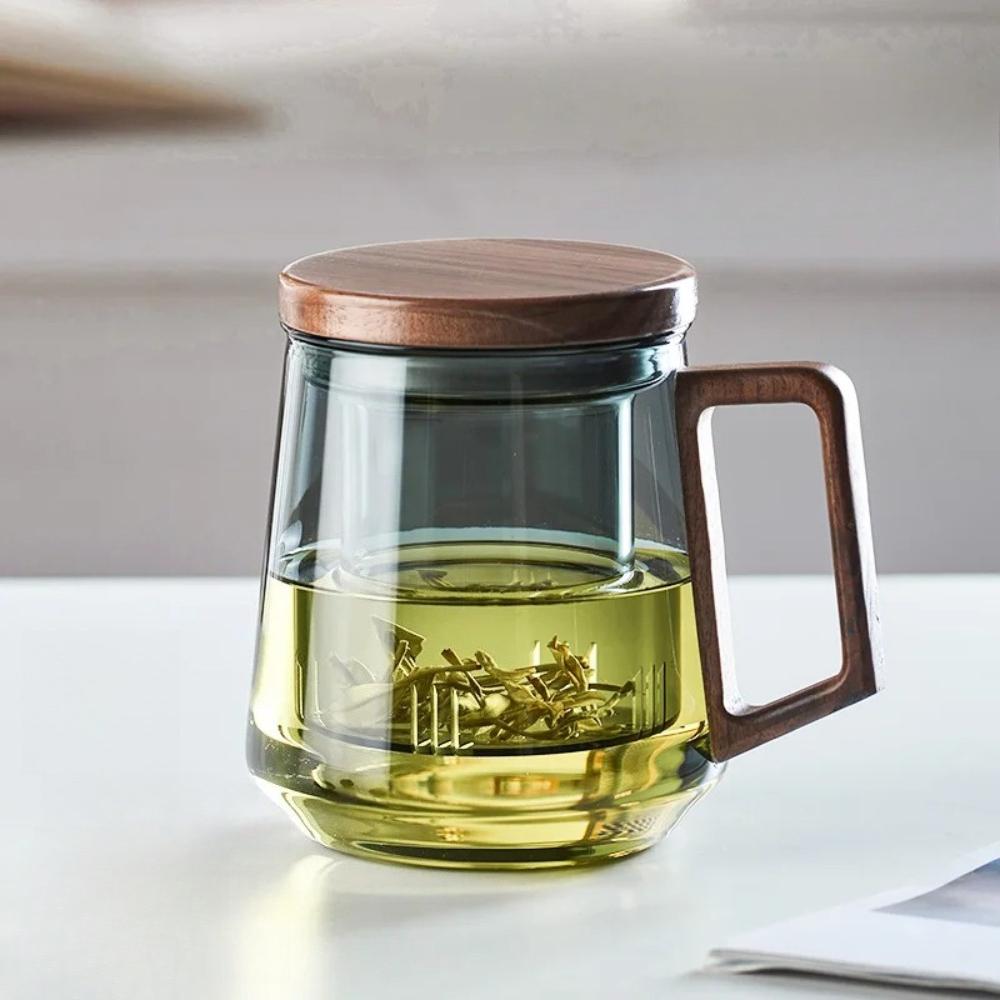 Szklana filiżanka do herbaty z drewnianą rączką Filtrowana filiżanka do herbaty Odporna na ciepło Filiżanki do herbaty Puer Przenośna filiżanka do herbaty Kung Fu do domu i biura