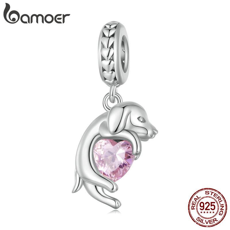 

BAMOER позолоченные бусины-подвески в виде собаки для браслета с подвесками, подлинное серебро 925 пробы, подвеска в виде бордер-колли, таксы, шнауцера 2.4*1.2m серебряный