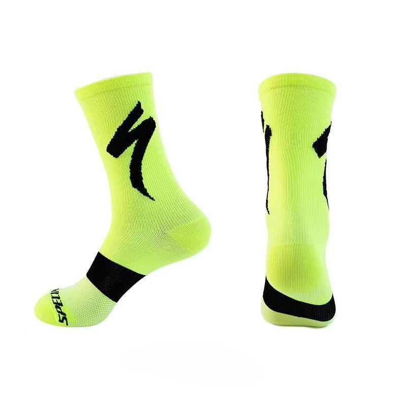 

Высококачественные роскошные мужские полосатые носки с подогревом, быстросохнущие носки для шоссейных велосипедных соревнований, мужские носки средней длины жёлтый/зелёный