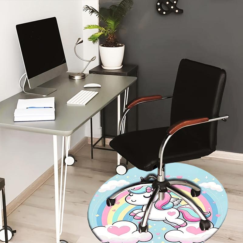 1PC Unicorn Rainbow Non-Slip Floor Round Carpet, Office, Family, Bedroom, Large Area Rug Indoor Rugs,  Durable Polyester-Z0402