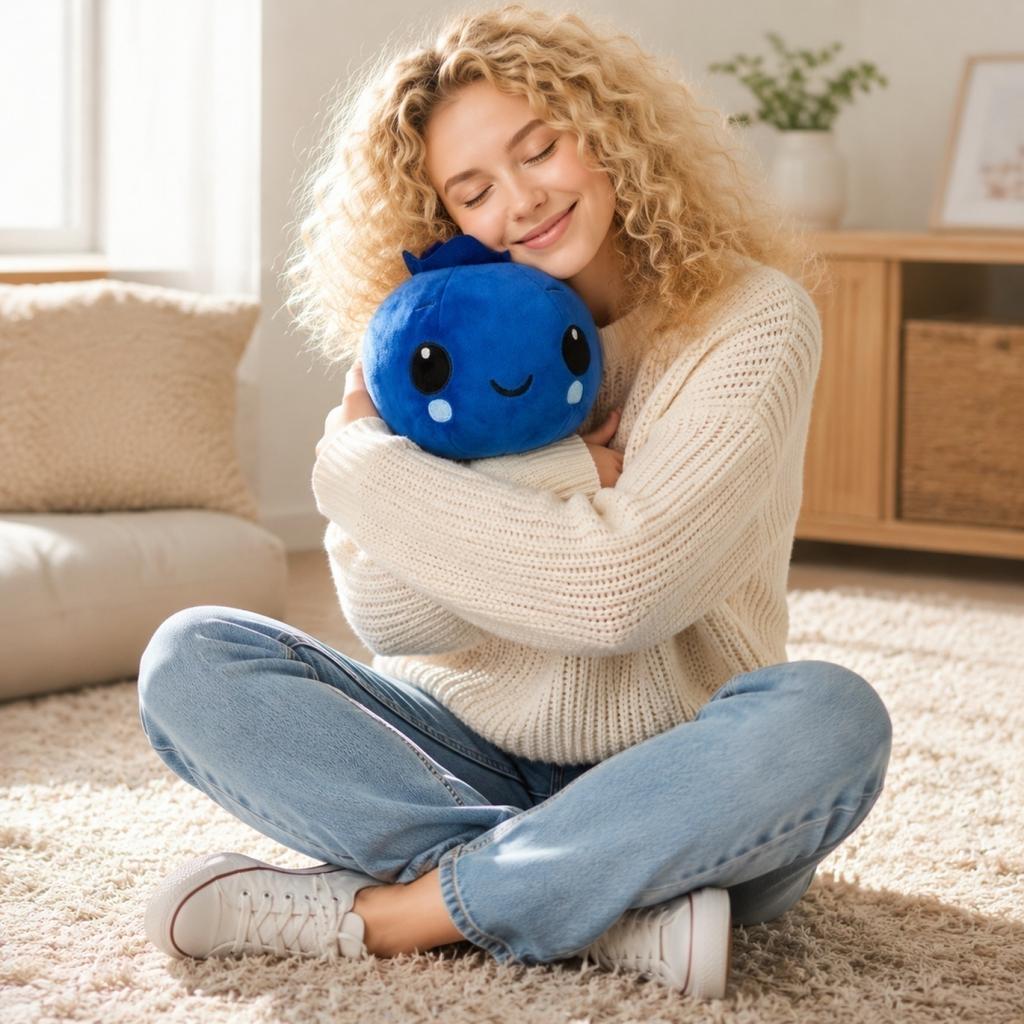 Plush Stuffed Blueberry Toy Soft Squeeze Cute Round Shape Comfortable Feel Suitable for Kids and Adults