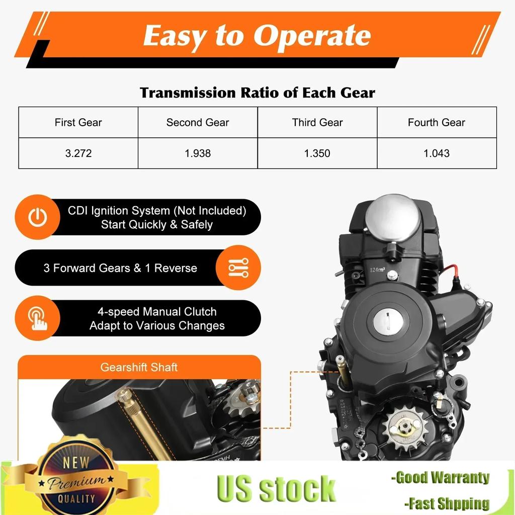 110CC 4-stroke ATV Single Cylinder Engine Motor Air Cooling Semi-Auto 4-speed Machine With Reverse Electric Start For GO Karts