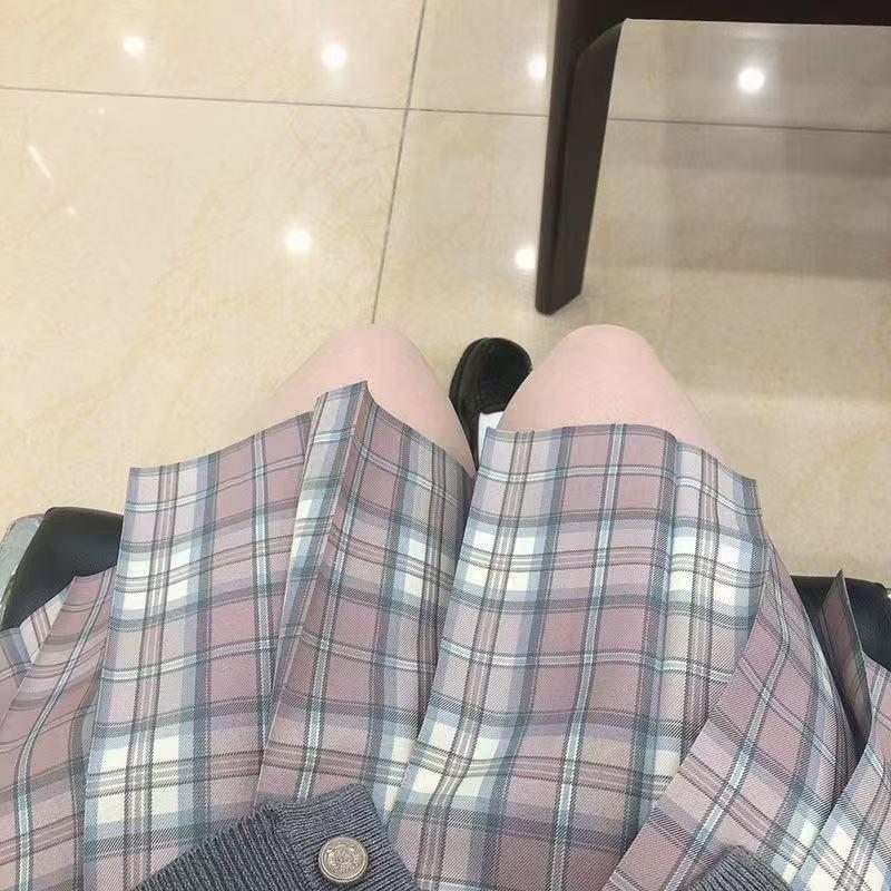 Japanese JK School Uniform Plaid Skirt Set - Women's Short Sleeve Pleated Skirt