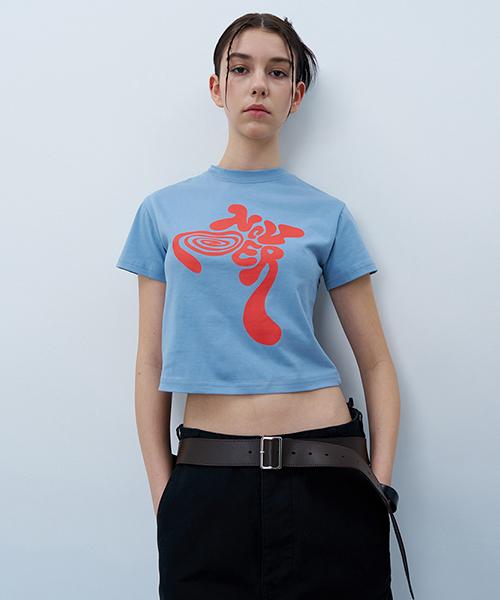 Uncover Twist Logo Crop Short Sleeve T-Shirt Blue Free