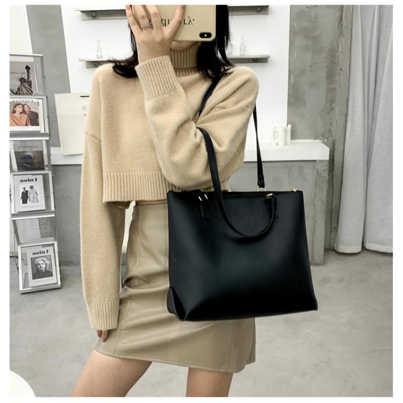 Simple Style Large Capacity Faux Leather Tote Bag for Women Solid Color Casual Shoulder Handbag