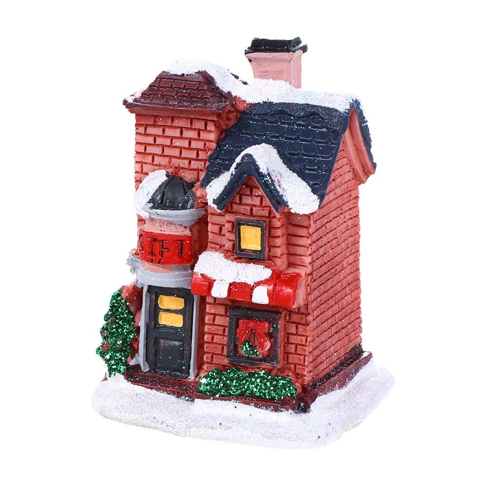 Neujahrs Feengarten Miniaturen Figur Leuchtendes Kunstharz Handwerk Ornament LED-Licht Weihnachtsdekoration Dorfhaus
