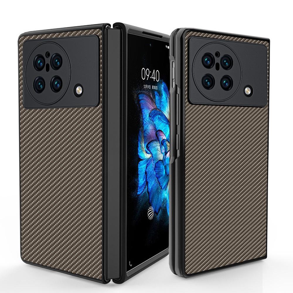 Applicable to vivoxfold mobile phone case Carbon fiber Kevlar pattern ultra-thin anti-drop leather case XFold case