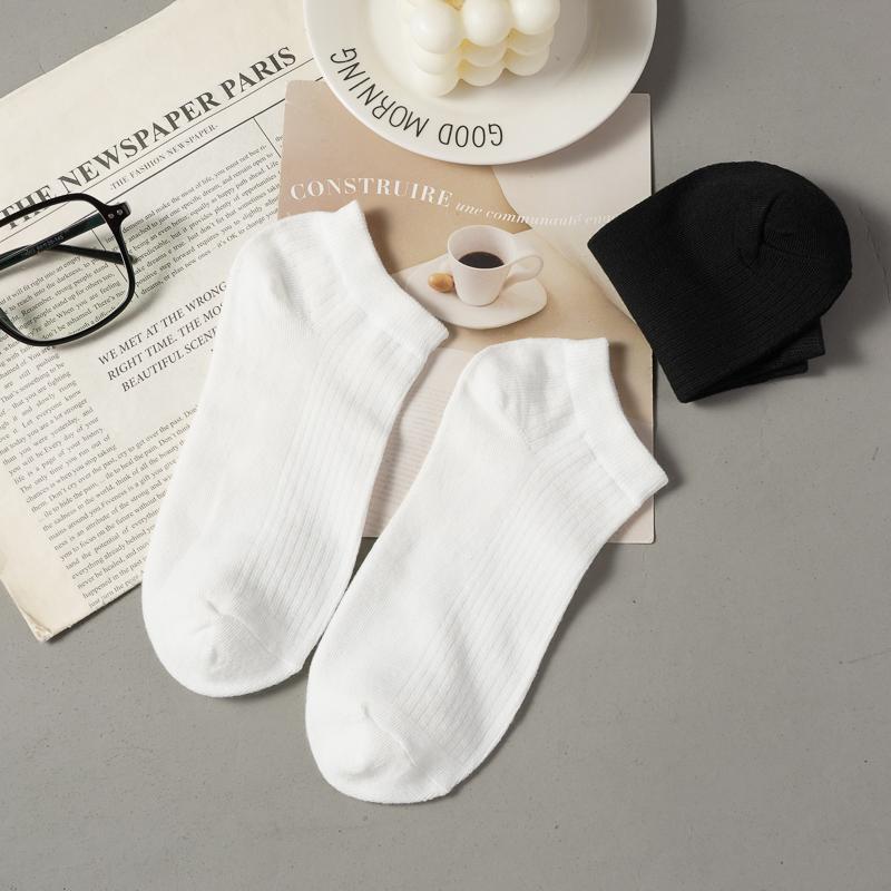 5 Pairs/Lot Men's Cotton Low Cut Boat Socks Sweat-absorbing Solid Color Black White Breathable Socks
