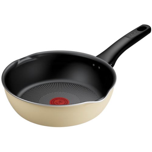 [Online Exclusive] T-fal "IH Titanium Excellence Vanilla Beige Multi-Pan" 22cm Deep Frying Pan with Spout, Induction and Gas Compatible, Free of PFOA