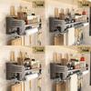 Modern Steel Kitchen Wall Organizer With Knife Slots And Hooks For Home Storage