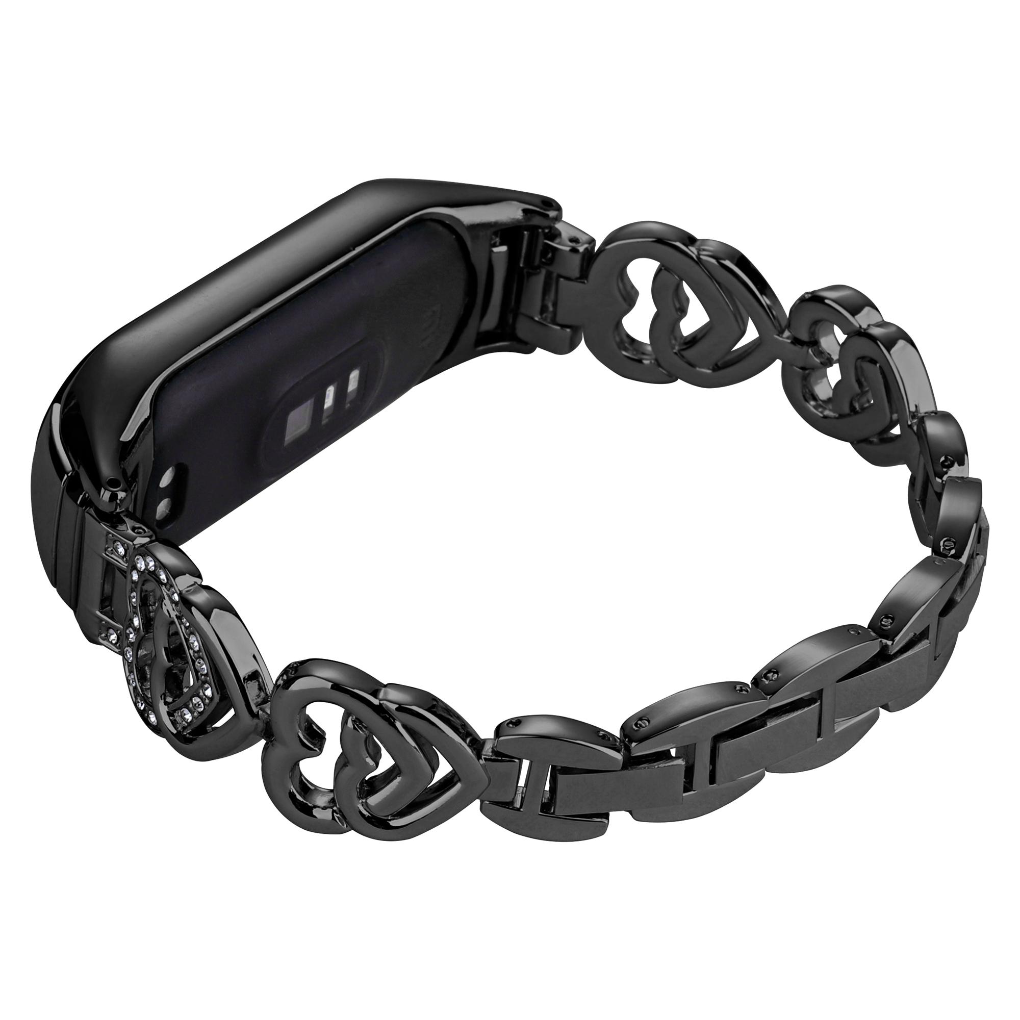 

For Xiaomi Mi Band 3/Band 4 Metal Watch Strap Rhinestone Decorated Watch Band Black