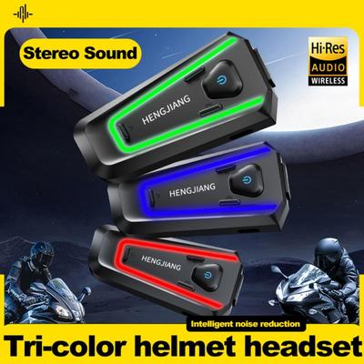 Motorcycle Helmet Bluetooth Headset IPX7 Waterproof Wireless Intercom with Voice Assistant LED Light Hi-Fi Stereo Sound