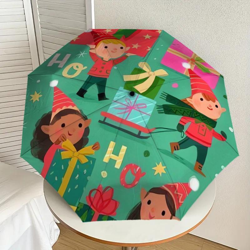 

1pc Christmas Elves with Presents Umbrella with Plastic Handle,Suitable for All Seasons Home Travel Outdoor UmbrellaDD238