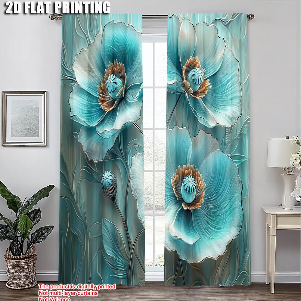 2pcs   Curtain Popular 2D print Blue Turquoise Floral Mandala Durable Polyester (without rod) Decorations For Home Ldeal for