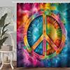Peace Symbol Shower Curtain, 72x72 inch Polyester, Colorful Watercolor Tie Dye Hippie Peace Sign Bathroom Shower Curta Decor Set with 12 Hooks