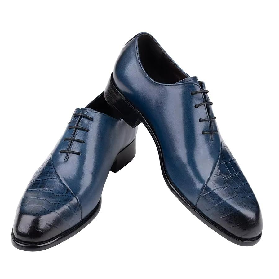 

Fashion New Style Oxfords Men Shoes Top Layer Cowhide Leather Handmade Luxury Retro Blue Designer Business Office Wedding Male s Shoe CN 47 синий